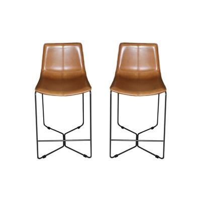 West Elm Pair of Slope Leather Counter Stools