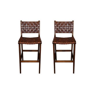 Grandin Road Pair of Augusto Leather Bar Stools