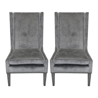  Pair of Lee Industries Blue/Grey Tufted Captain's Chairs