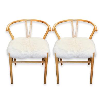 Pair of Dovetail Wishbone Tibetan Fabric Chairs