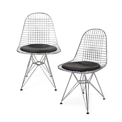 Pair of Herman Miller Wire Eames Style Chairs with Seat Pad