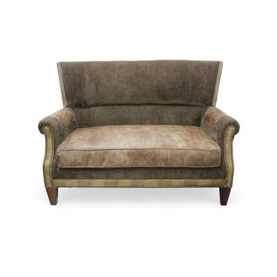 Leather & Fabric Loveseat with Nailhead 