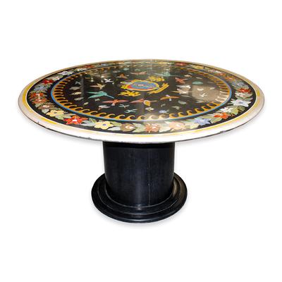 Round Stone Tile Table with Motif 