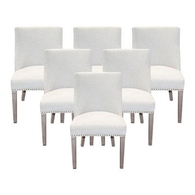 Set of 6 Patterned Chairs with Nailhead Trim