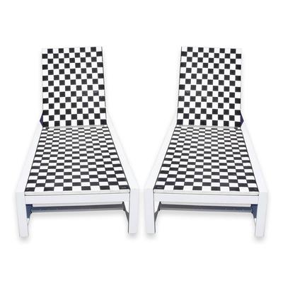 Pair of Checkered Chaise Loungers