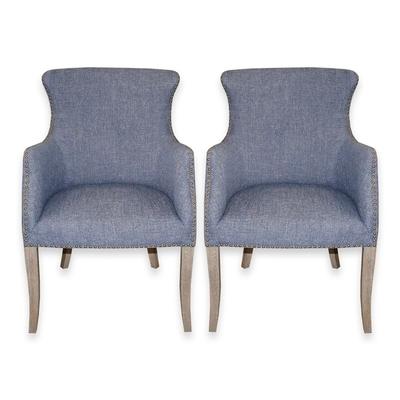 Pair of Uttermost Yareena Denim Blue Wing Chairs