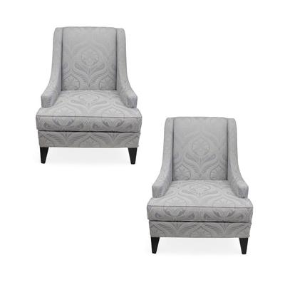 Ethan Allen Wingback Pair of Damash Chairs 