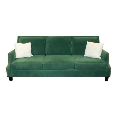 Living Spaces 3 Seat Green Sofa with Nailhead Trim