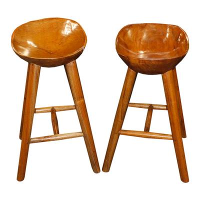 Pair of Hand-Carved Bar Stools