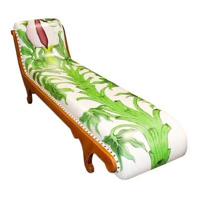 Green, Painted Floral Leather Chaise