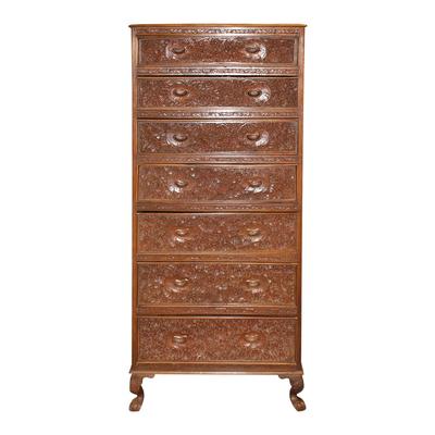 Hand Carved Mahogany Cabinet with 7 Drawers