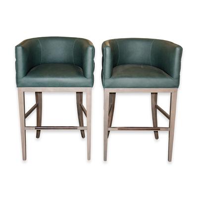 Fairfield Green Pair of Leather Allie Stools