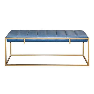 Blue Leather Ottoman with Gold Frame